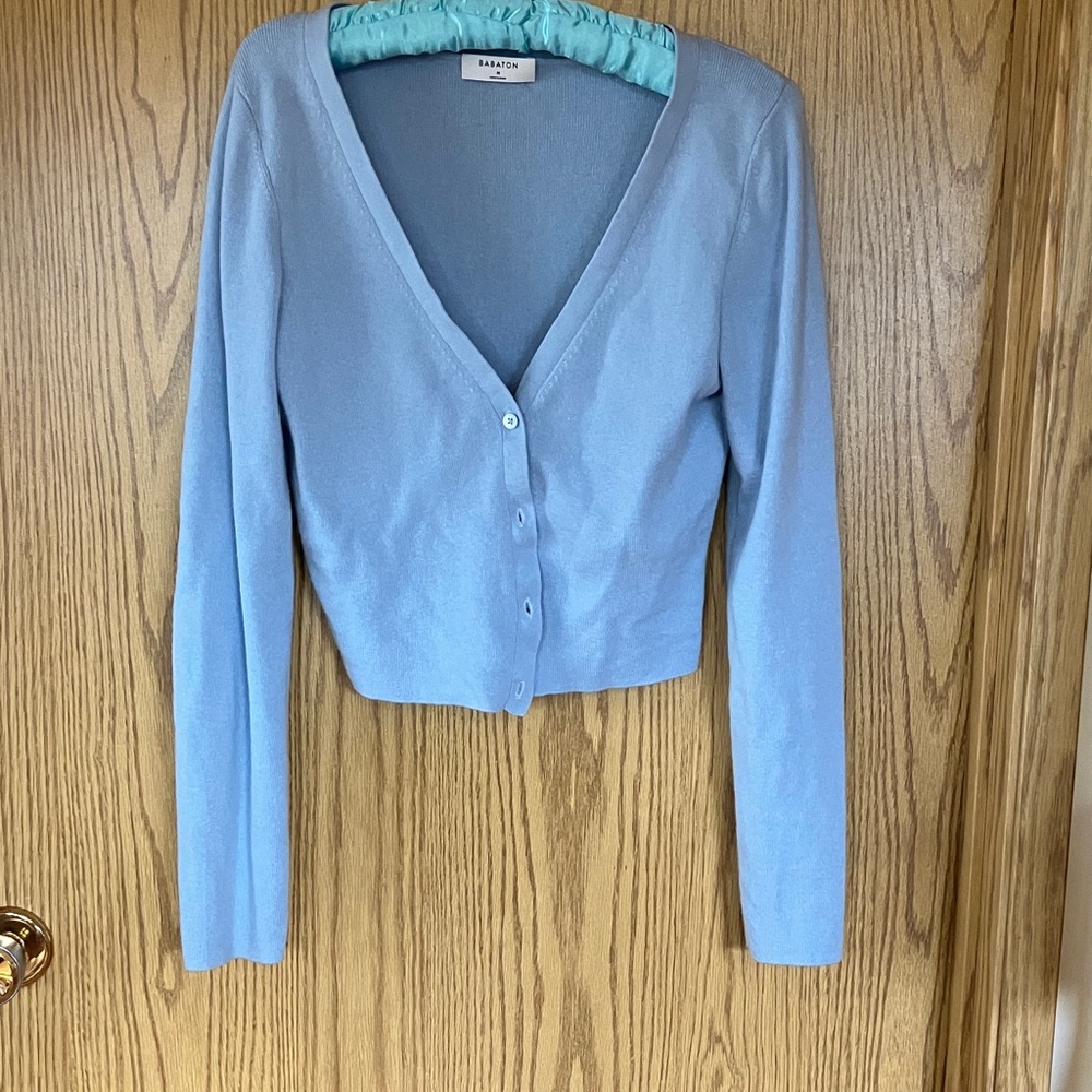 Babaton Powder Blue Cropped V-Neck Cardigan